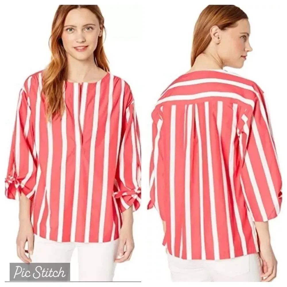 Trina Turk 'Bees Knees' Striped Tie Sleeve Top Pepper White Size L $228